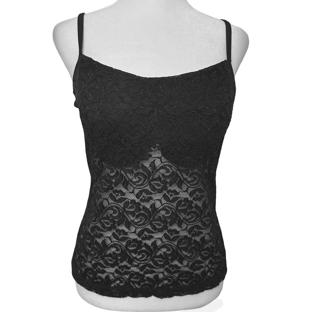 Cinema Etoile Black Floral Lace Camisole Tank Top Sheer Stretch Lingerie 36D